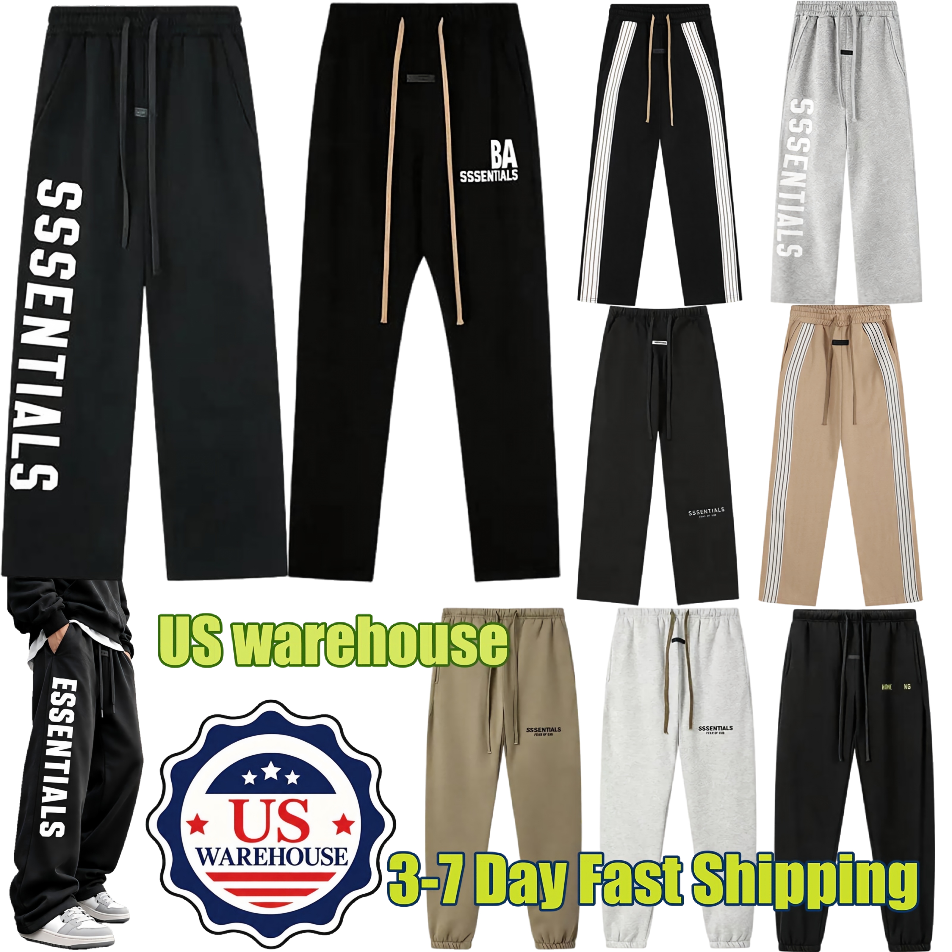 Mens Designer Sweatpants Essential Pants Men Casual Straight Leg Trousers Loose Fit Solid Color Hip Hop Streetwear Athletic Joggers Fashion Sweat Pa