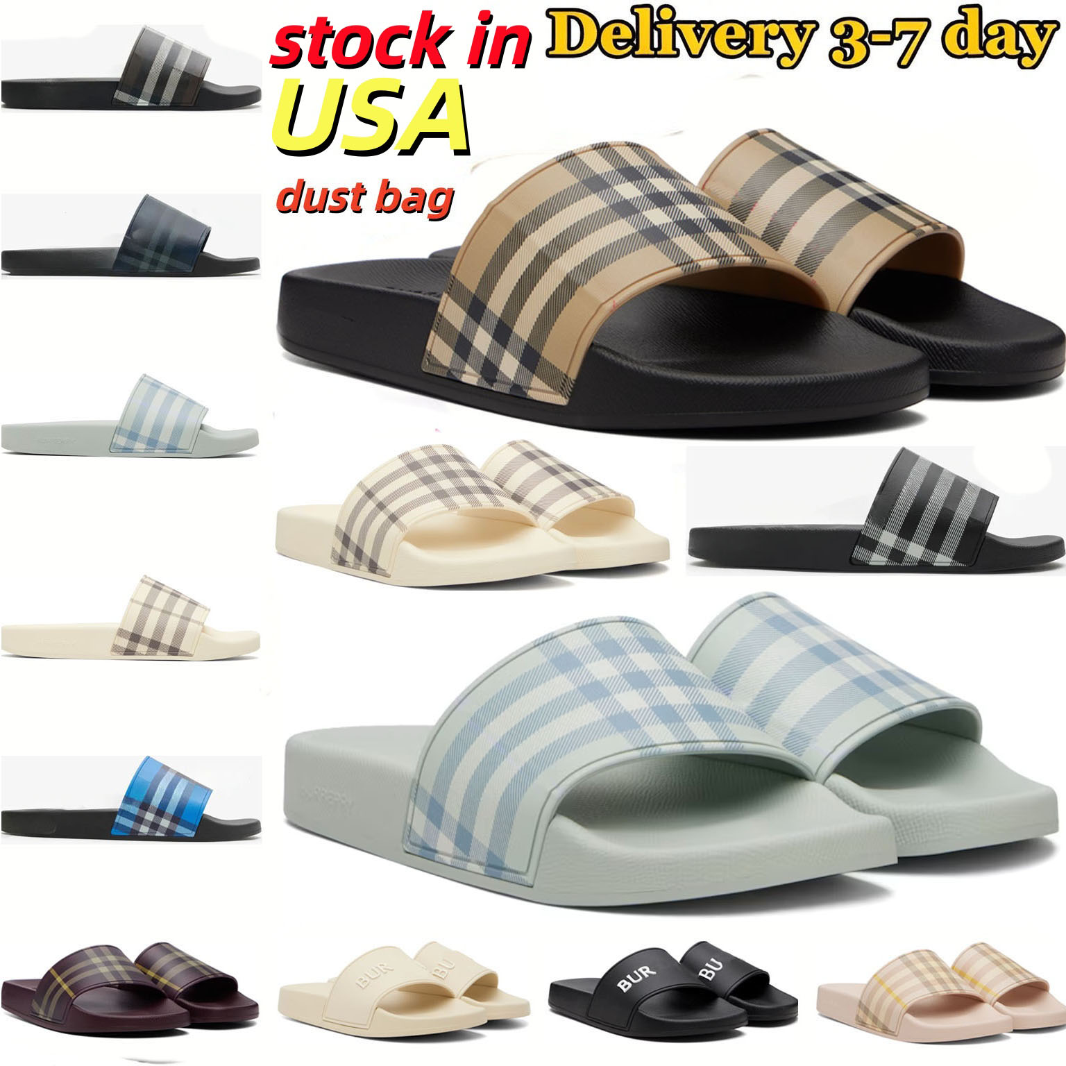 Designer Slides Fashion Check Slipper Sliders Paris Slides Sandals Slippers For Men Women Hot Unisex Pool Beach luxury classic fashion Flip Flops Si