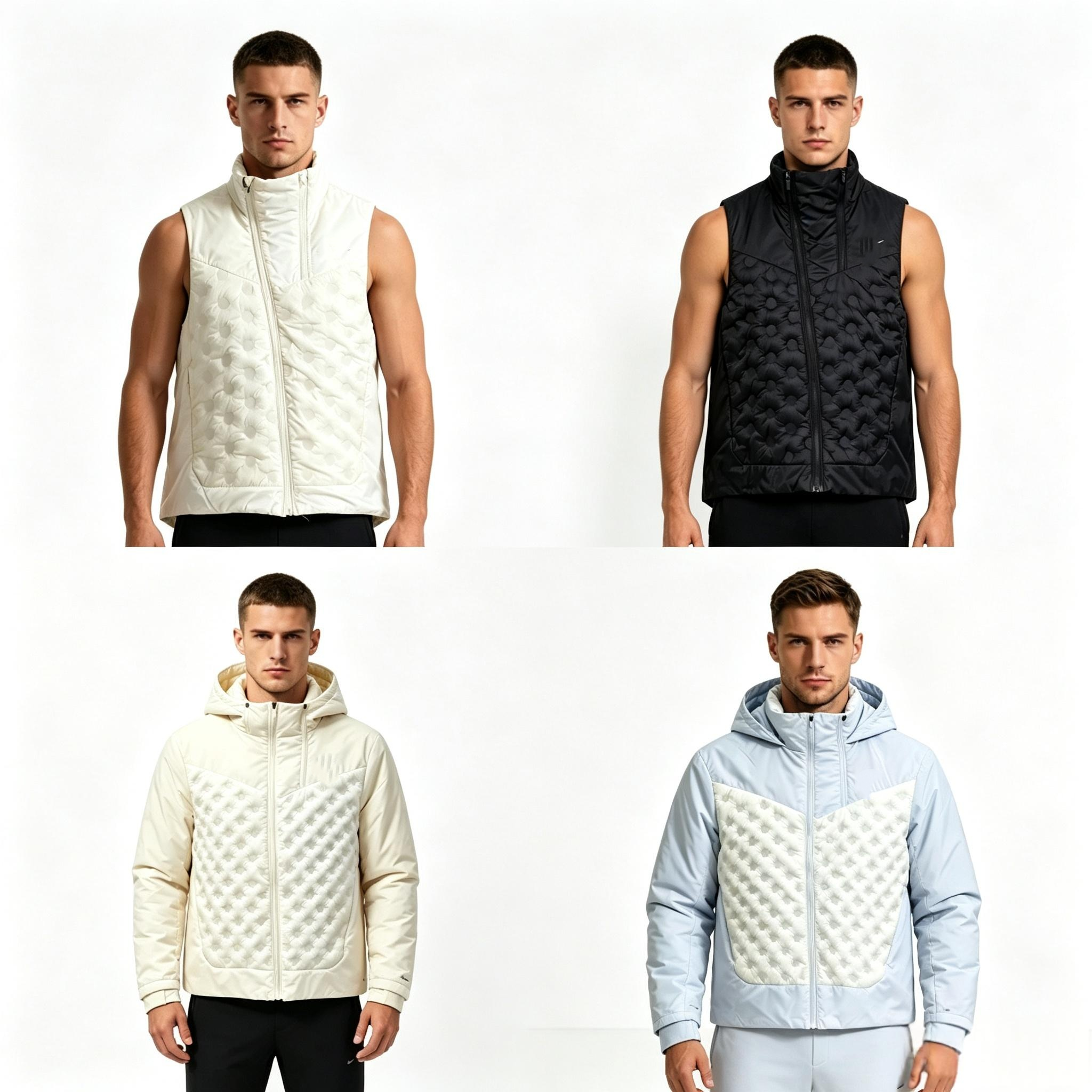 High quality designer's new men's fashionable casual winter quilted down vest hooded down jacket with double zipper contrasting color outd