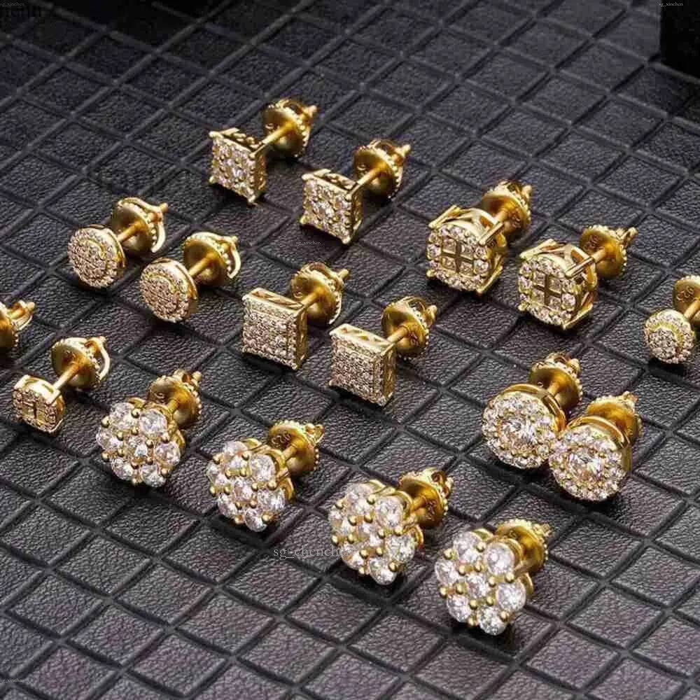 Designer Stud Top 2026 Hommes 10k Plaqué Sier Pin VVS Moissanite Boucles d'oreilles en or véritable Bijoux Cadeaux AA
