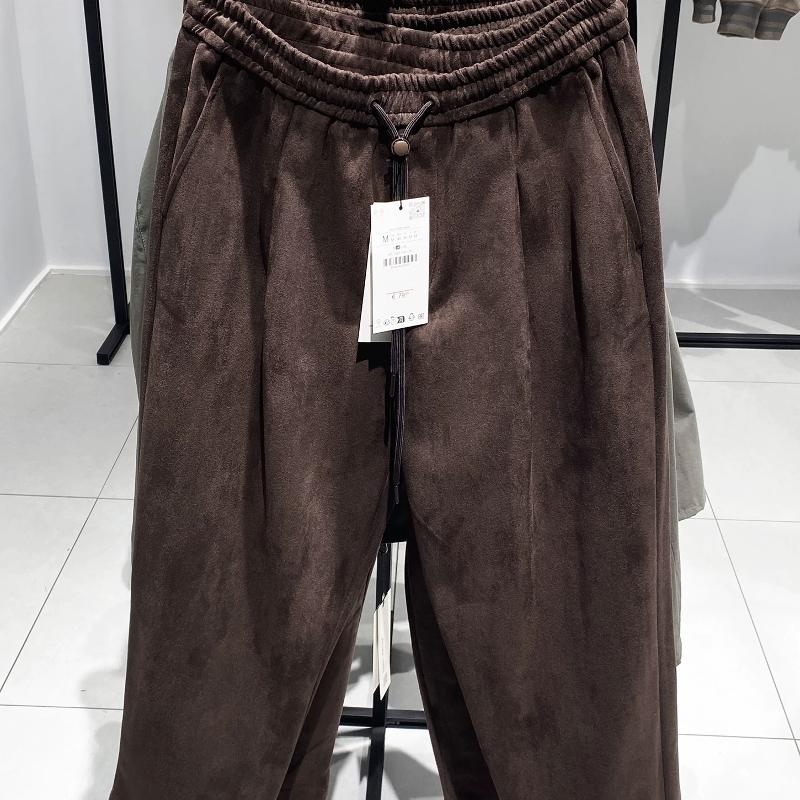 Pantaloni casual larghi dritti da uomo in pelle scamosciata sintetica di alta qualità, pantaloni da pendolare elasticizzati quattro stagioni in tint