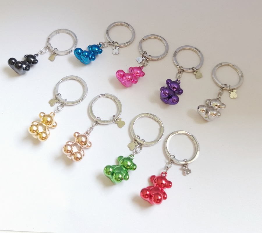 Hot Sale Fashion Women Girls Silver Gold Stainless Steel Span Cartoon Bear Round Circle Keychain Rings Jewelry A Gift