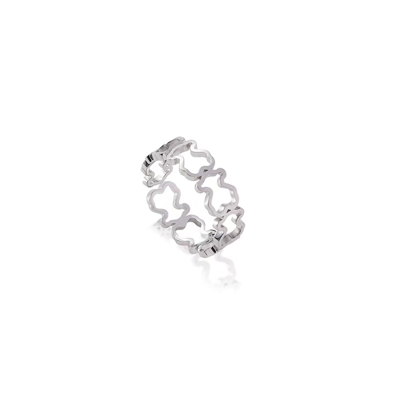 Hot Sale Fashion Women Men Bear Open Rings Simple Stainless Steel Silver Rose Gold Hollow Ring Jewelry A Gift