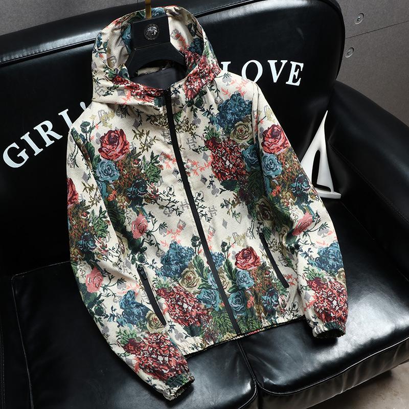 Designer Alternative Men's Spring Autumn Hooded Jacket Thin Printed Zip Up Loose Fit Casual Sport Outerwear Windproof Coat Top M-4XL