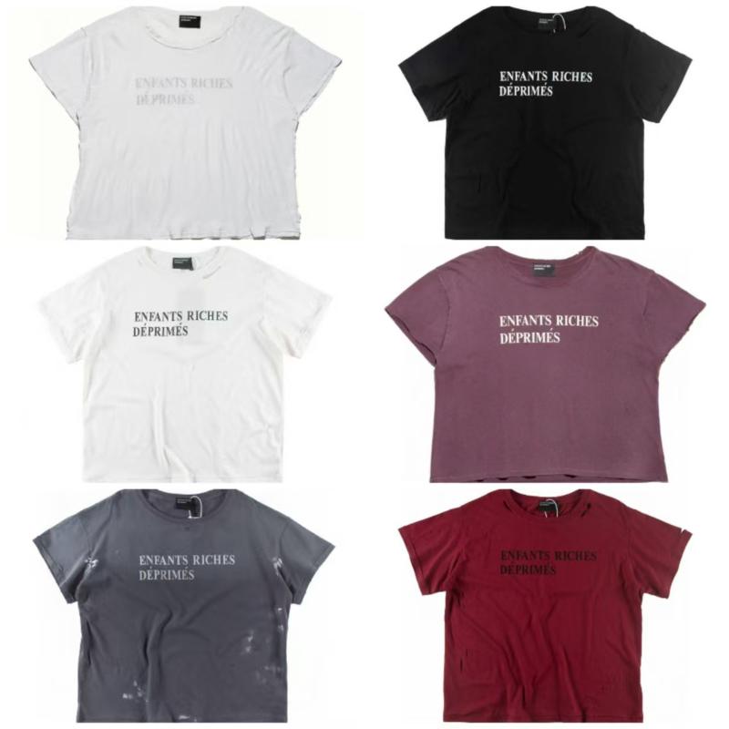 ERD Mens Distressed Vintage Letter Print T-Shirt Oversized Cotton Crew Neck Short Sleeve Washed Streetwear Tee Summer Unisex Top