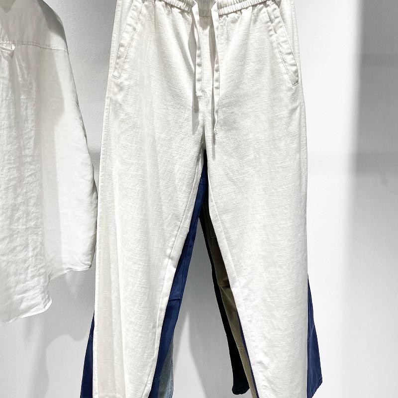 Produits de haute qualité Pantalons décontractés en coton et lin pour hommes, coupe ample, cordon de serrage, taille élastique, jambe droite, res
