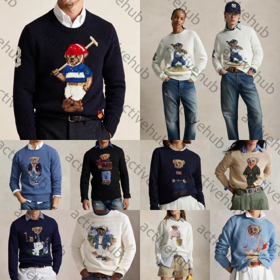 raIph 1aurend Top designer sweater with ponytail embroidery knit sweater for men and women, knitted long sleeved teddy bear hoodie for daily wear E5