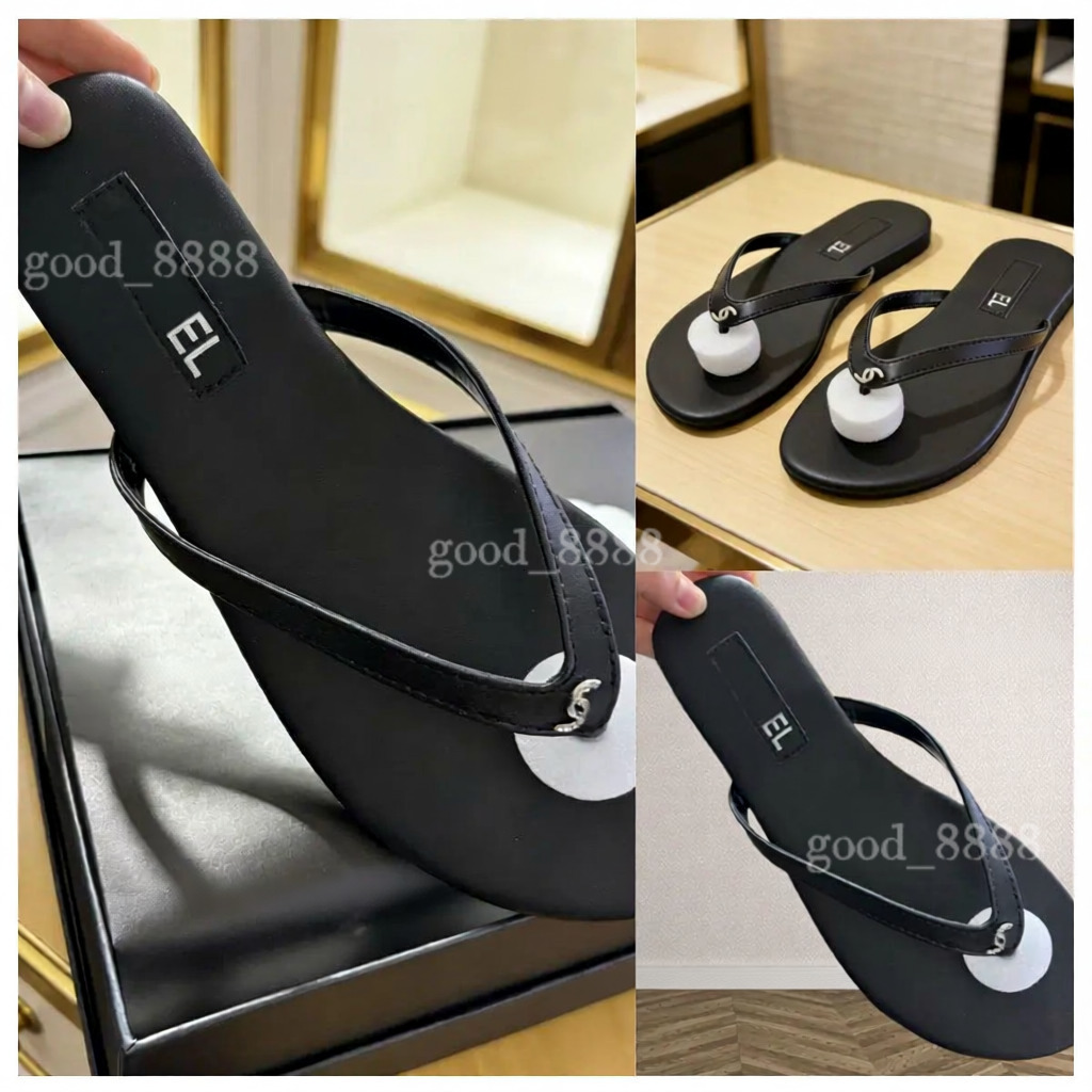 Infradito da donna firmati Sandali infradito in pelle da donna Eleganti pantofole da spiaggia nere per le vacanze estive Taglia 35-42