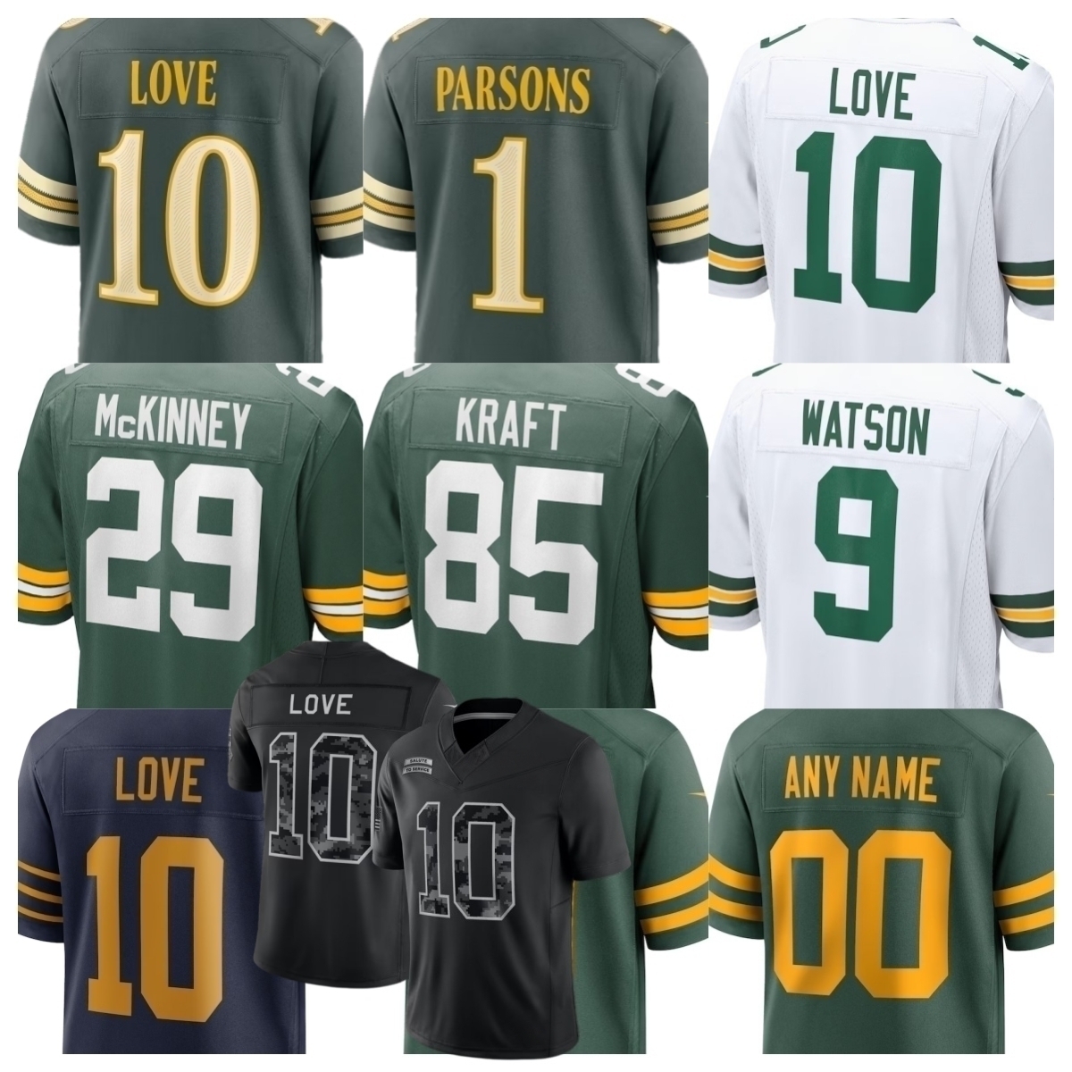 Jordan Love Jersey Green Bay Football Josh Jacobs Tucker Kraft Jayden Reed Christian Watson Matthew Golden Micah Parsons Keisean Nixon Xavier McK