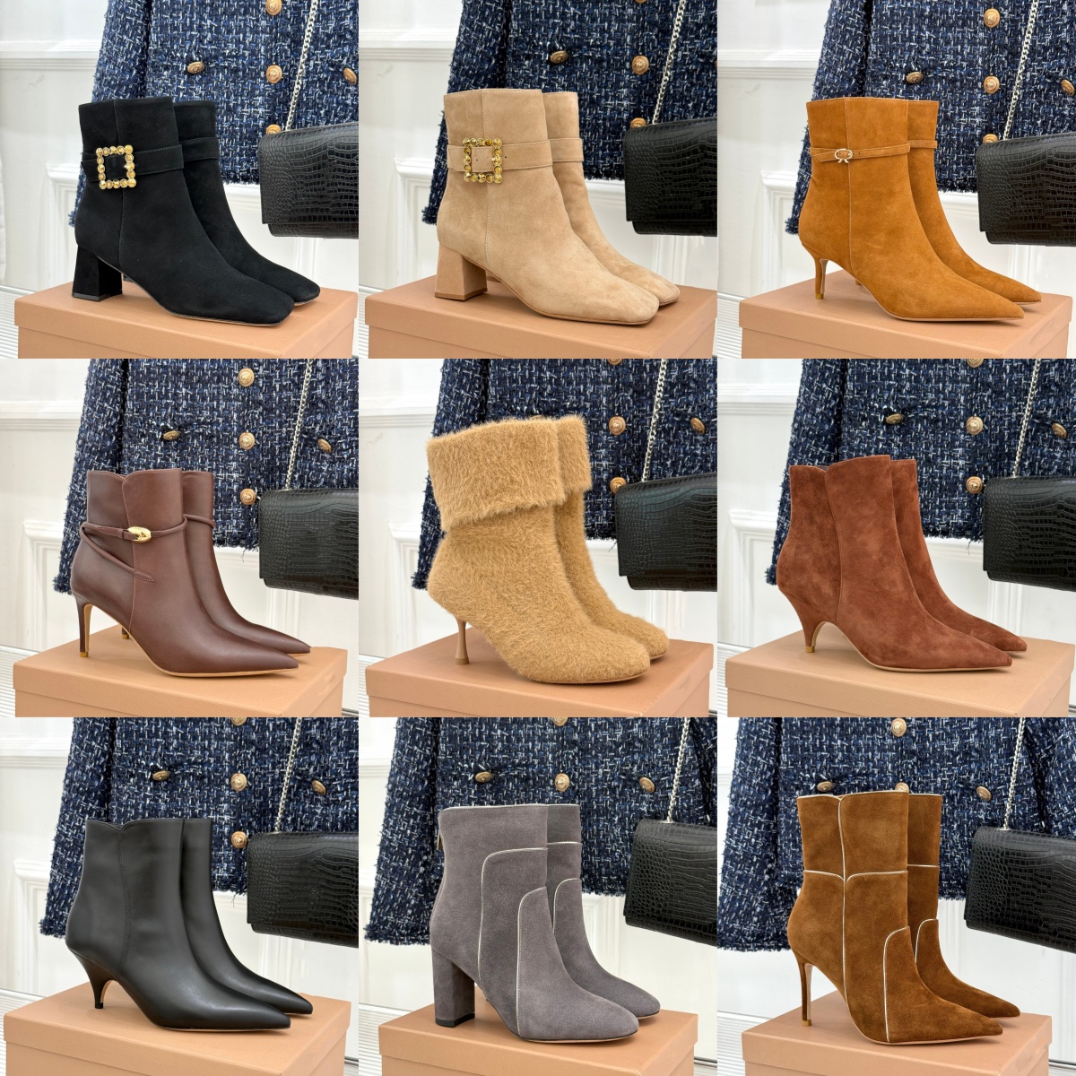 Womens Snow gianvitorissi heel Boot Designer boot western cowboy Ankle Boot suede leather zipper stiletto Kitten heel winter Fall boots Luxury Casua
