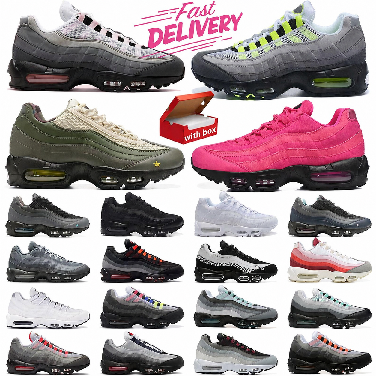 With Box 95 Running Shoes 95s Sports 95 Sneakers Mens Trainers Pink Foam Neon Triple Black Dark Grey Aegean Storm Outdoor Sports Platform Loafers EU