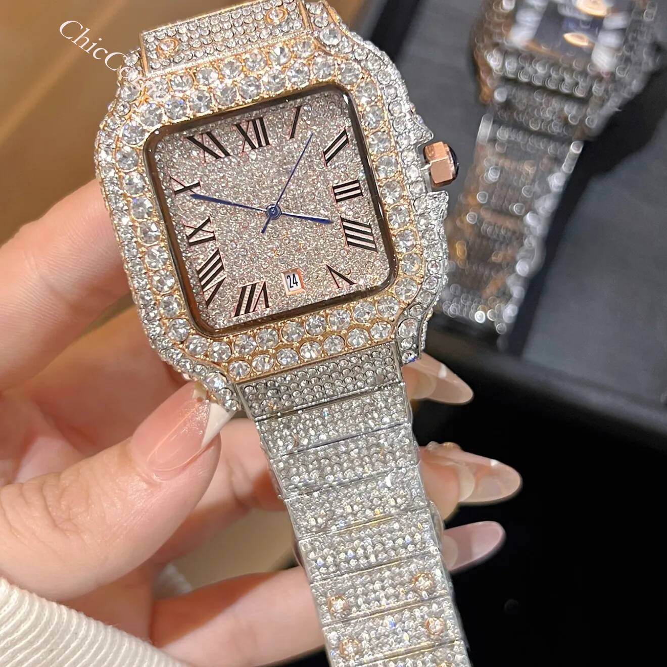 movement waterproof diamond cool new mens designer watch 40*12mm date elegant and fashionable womens men watches stainless steel strap imported quar