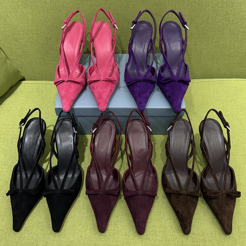 slingback woman designer stiletto point toe bow matte leather luxury comfortable pink purple black burgundy brown silver party work office casual fa