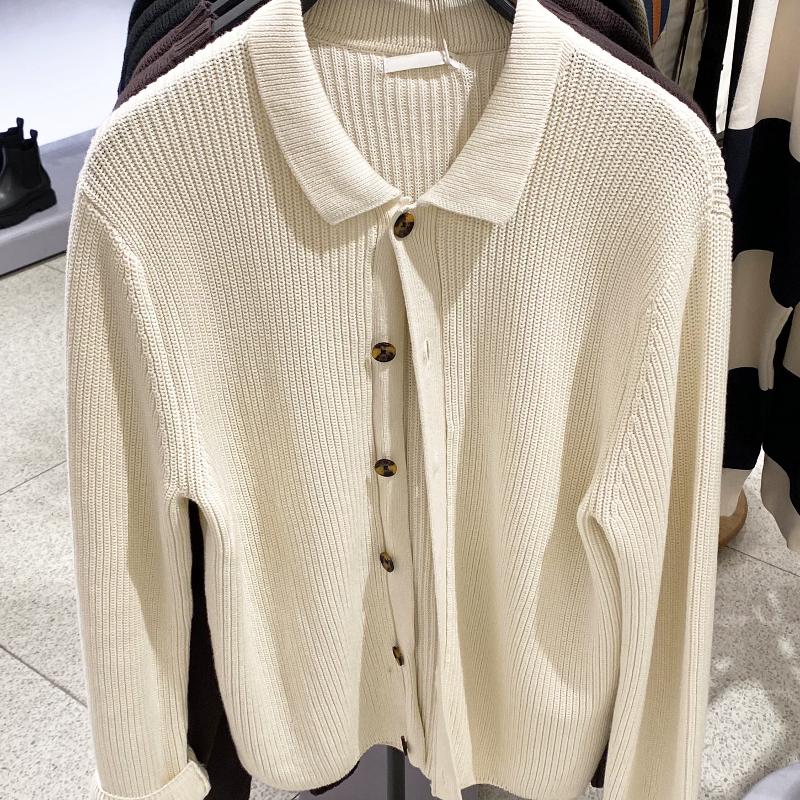 Cardigan en tricot de coton pour hommes, pull Slim Fit boutonné, col à revers, manches longues, couleur unie, décontracté, printemps automne