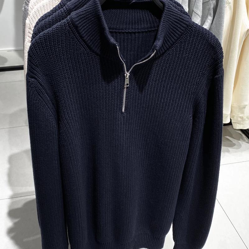Design Seller Men's Half Zip Mock Neck Sweater Cotton Knit Pullover Solid Color Long Sleeve Straight Fit Warm Casual Autumn Top