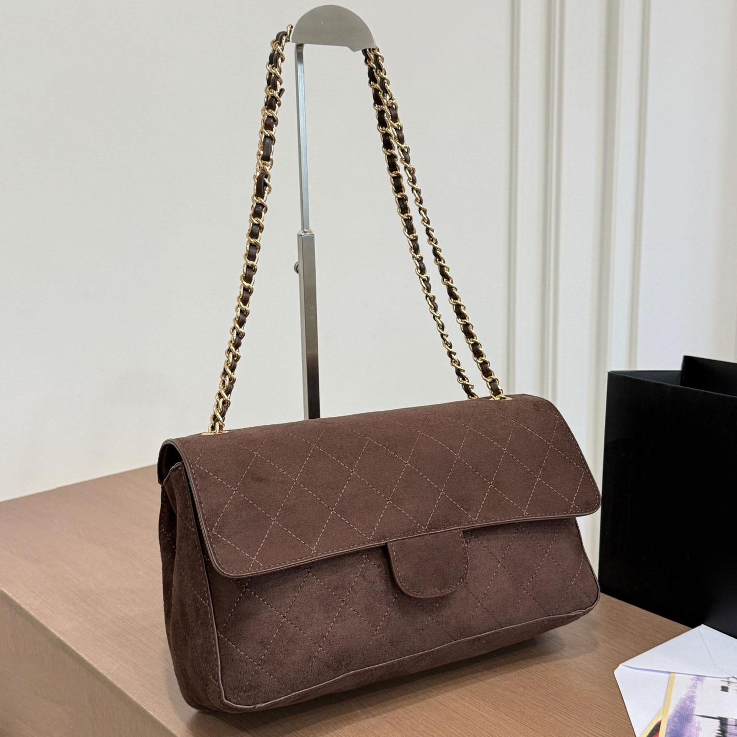 Vintage Quilted Chain Shoulder Bag 32CM Large Capacity Suede Underarm Bag Genuine Leather Denim Optional Women Flap Handbag Crossbody Bag For Daily