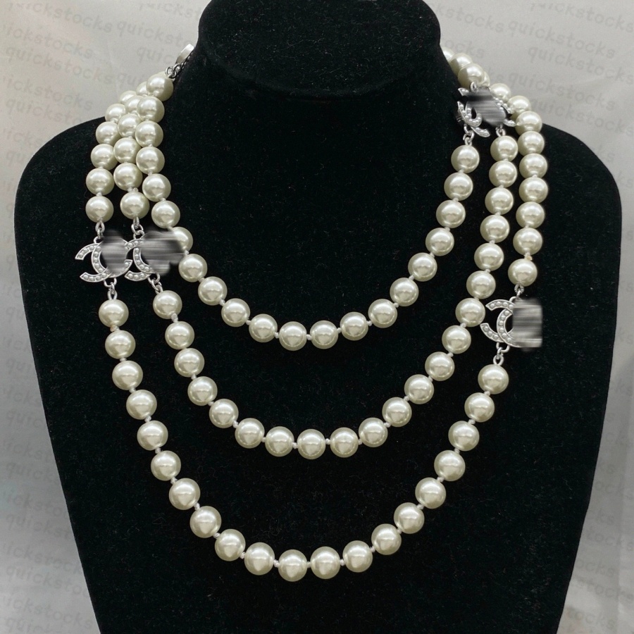 Top quality Treble Chain pearl necklace Jewelry designer diamond pearls Choker Letter C Stainless High end Jewelry for party women Ladies chokers T8