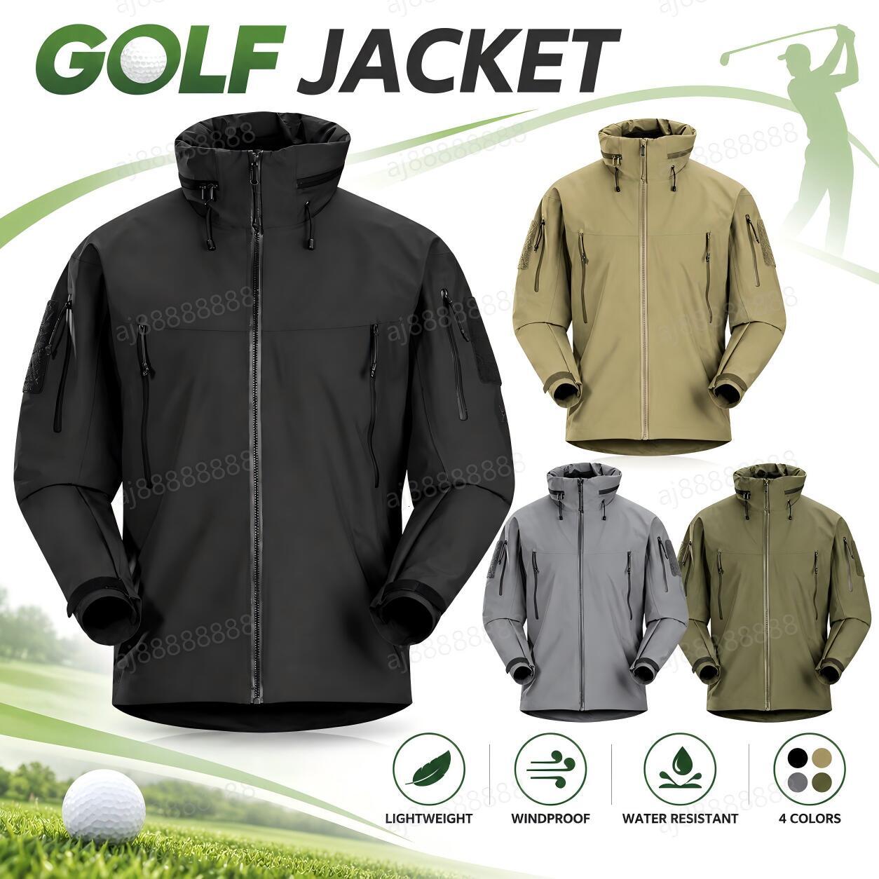 Arcteryxilly Unisex Tactical Golf Jacket Waterproof Windproof Breathable Hooded Lightweight Full Zip Outdoor Sports Coat