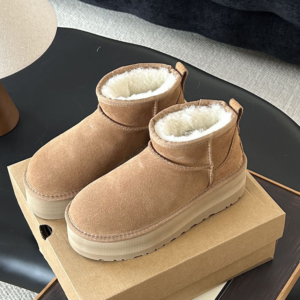 12A Women's Classic Ultra Mini Platform Fashion Designer's Thick Soled Height Increasing Plush Snow Boots High Quality Warm Women's S