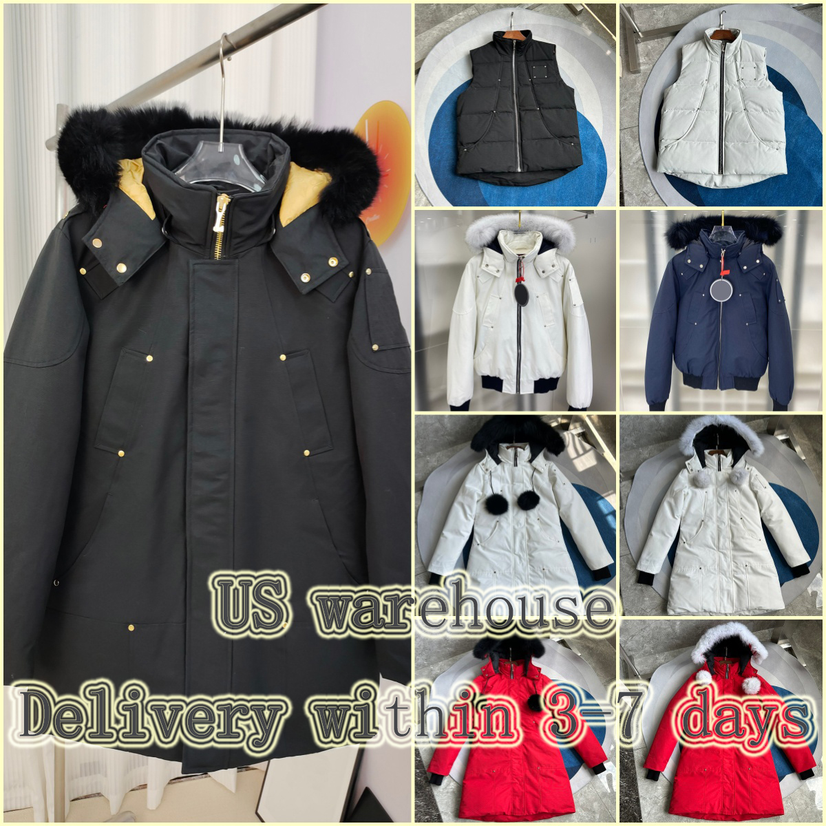 Down jacket mens fur collar parka winter waterproof white duck coat cloak fashion men and women couples moose casual version to keep warm parka