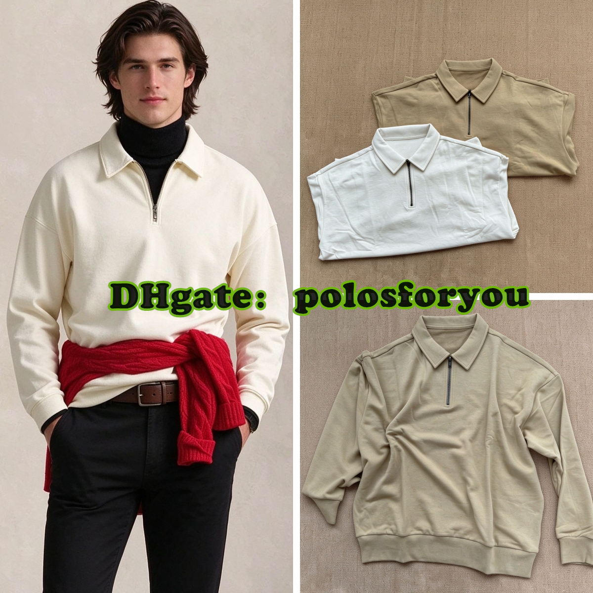 polo hoodie zip up hoodie designer hoodies for man vintage men's half zipper stand up collar embroidered design sweatshirt 100% cotton old mone