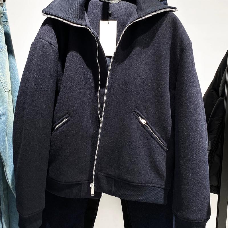 Design Seller Men's Winter Thick Padded Jacket High Neck Wool-Blend Fleece Lined Solid Color Zip Coat Loose Casual Warm Outerwear