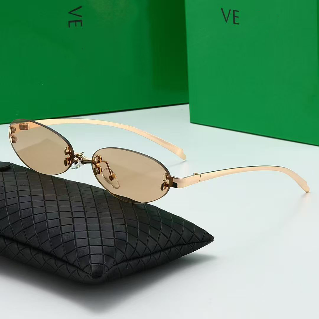 designer glasses Frameless sunglasses for women designer fashion mens eye glasses Oval Rectangle shape Brown lenses Gold metal frame legs Exquisite