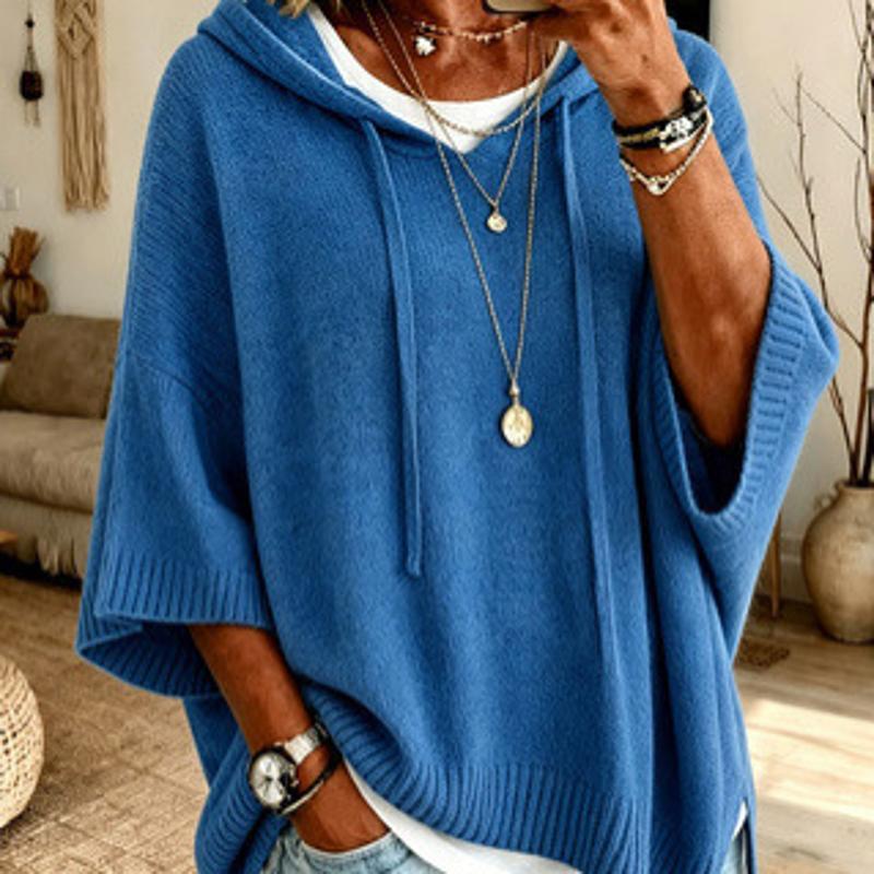Designer de haute qualité femmes tricot pull à capuche pull lâche coupe cordon goutte épaule décontracté solide surdimensionné plus taille automn