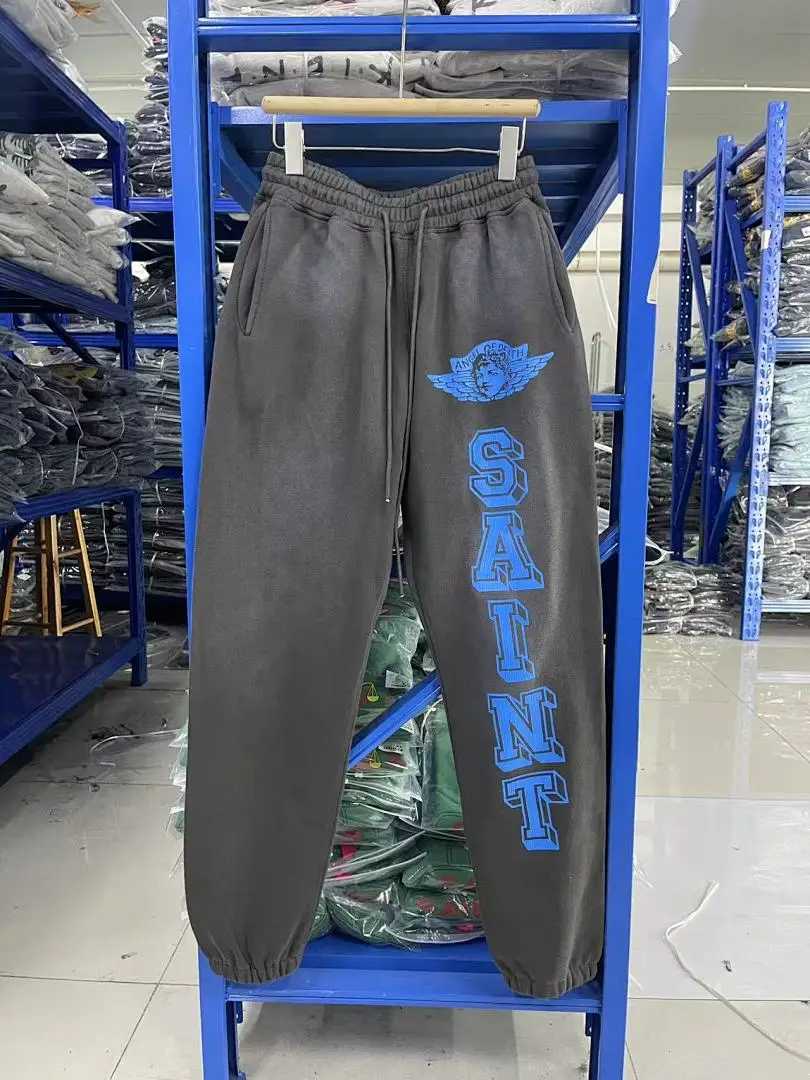 25SS Saint Vintage Blue Angel Printed Women Men Sweatpants Joggers Hiphop Washed Distressed Men Cotton Sweatpants Pants Trousers T261008