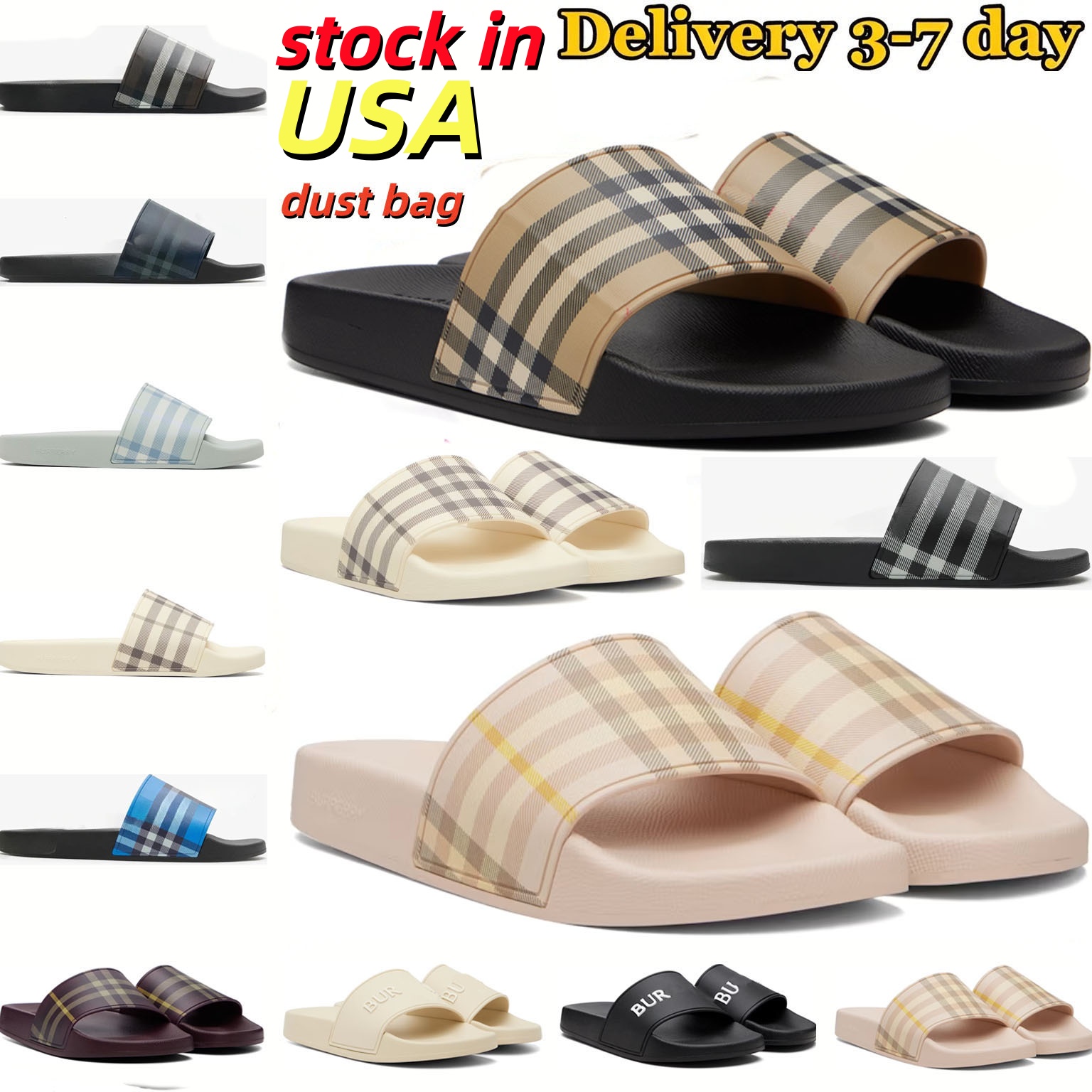 Designer Slides Fashion Check Slipper Sliders Paris Slides Sandals Slippers For Men Women Hot Unisex Pool Beach luxury Flip Flops Size 35-46