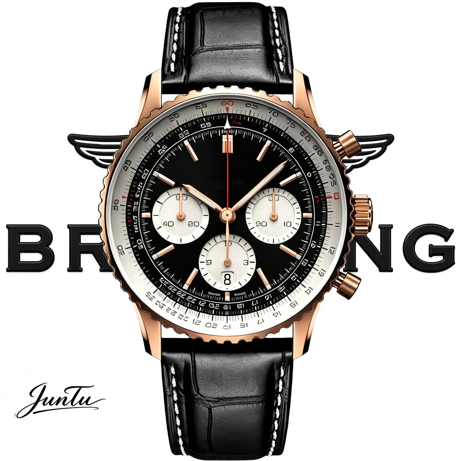 2027 60+ Montre de luxe pour hommes Chronomat Montre élégante Breitlinlyness Montre Chronographe Bande de cuir Mouvement Automatique / Montre à q