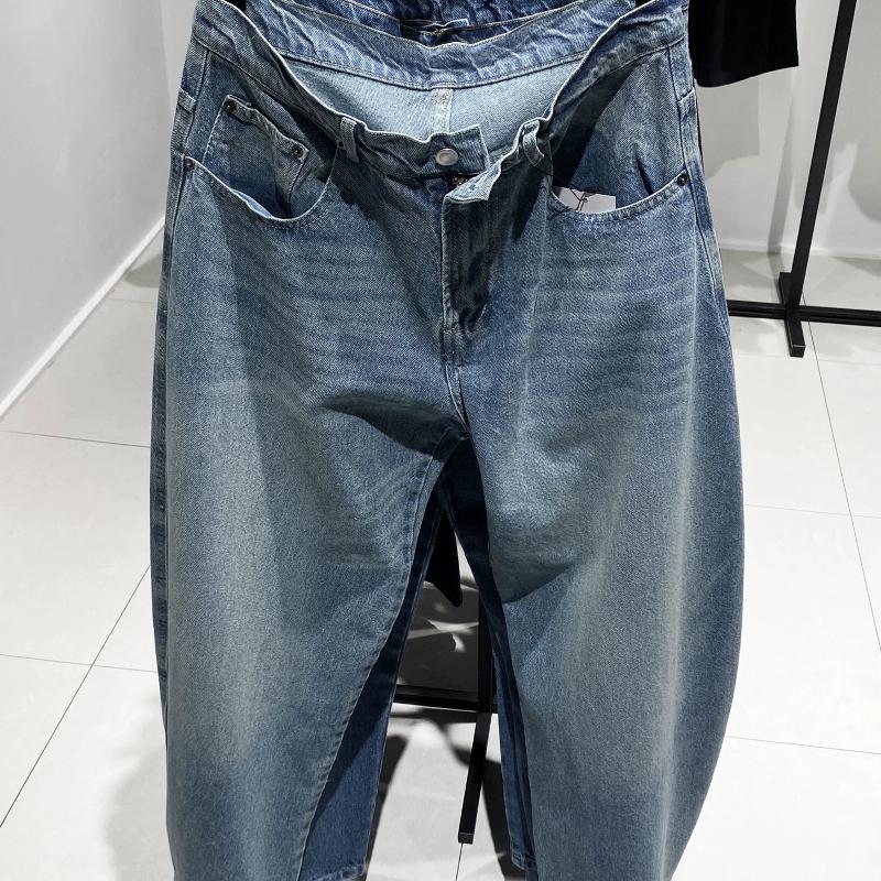 High-Quality Merchandise Men's Baggy Washed Denim Jeans Loose Curved Leg Balloon Fit Casual Straight Leg Pants Solid Color Cotton Trousers Autu