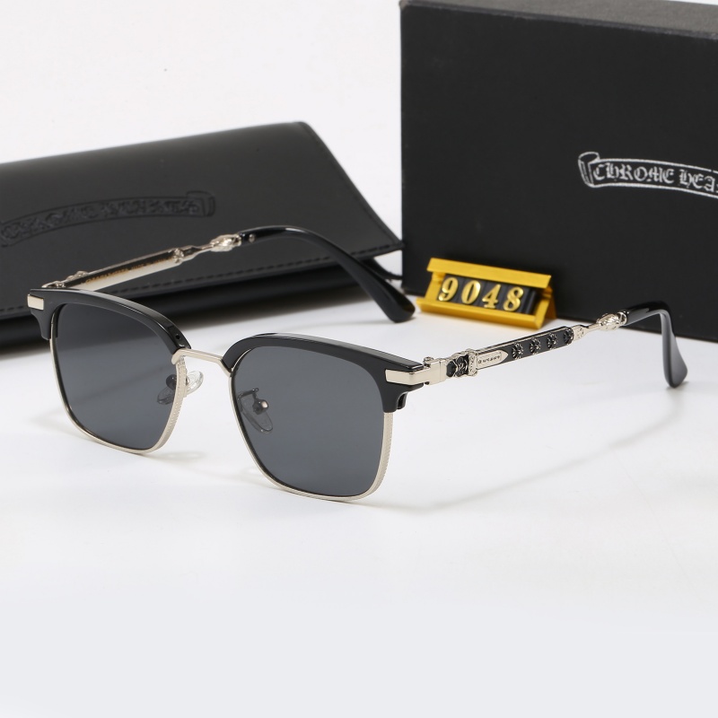Chrome Sunglasses VERTICAL SMILE II Browline Eyeglasses Vintage Dagger Cross Engraved Temple Black Acetate Top & Silver Metal Half Frame celebrity s