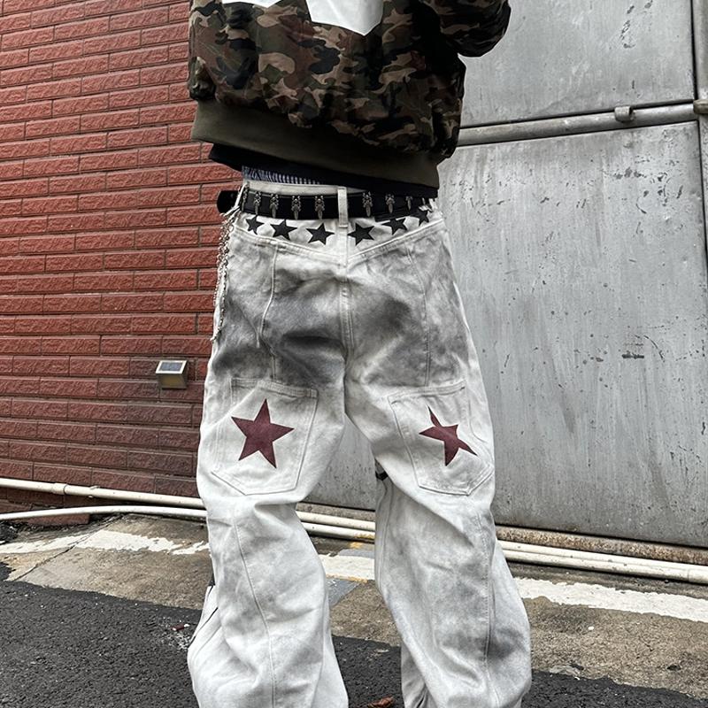 Designer Surdimensionné Vintage En Détresse Note De Musique Imprimer Baggy Jeans Unisexe Lâche Large Jambe Denim Pantalon Streetwear Y2K Harajuku