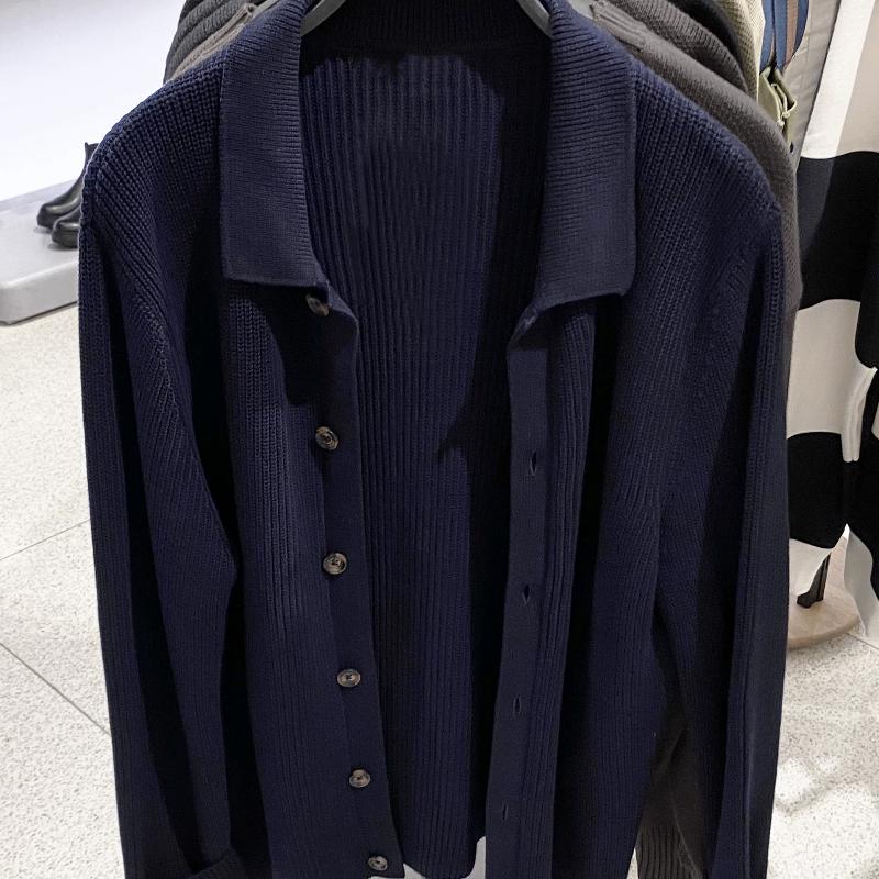 Cardigan en tricot de coton pour hommes, pull Slim Fit côtelé, col à revers boutonné, manches longues, couleur unie, décontracté, Business