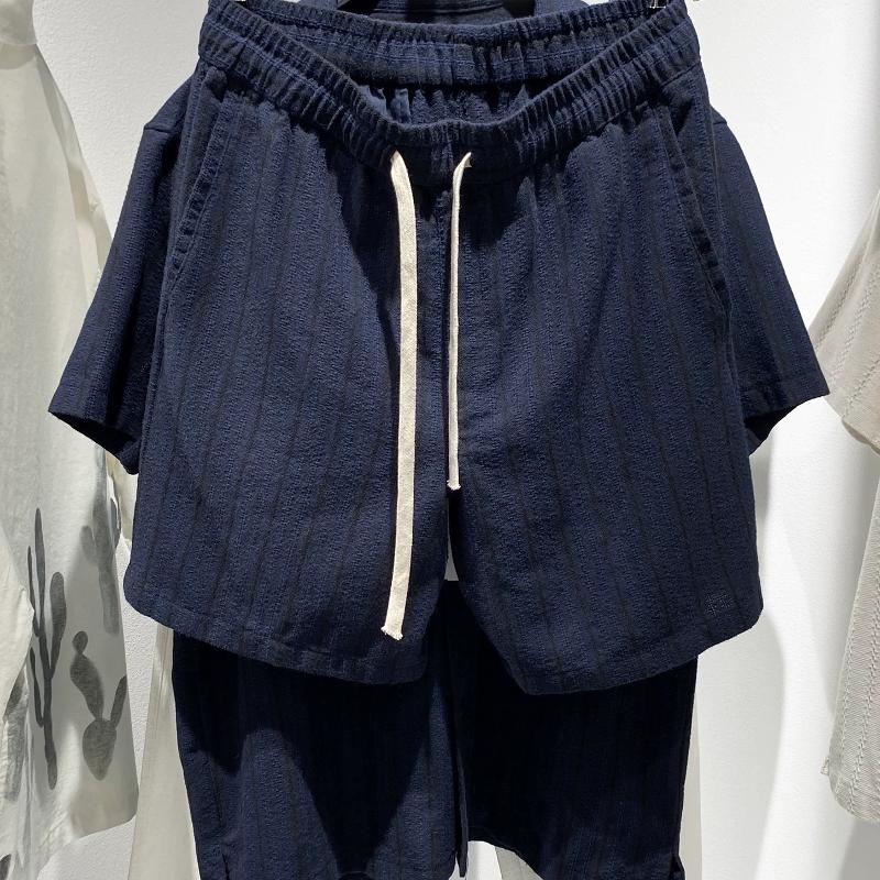 Marchandise de haute qualité, short décontracté en jacquard tissé d'été pour hommes, coupe ample, taille élastique, rayures droites, respirant po