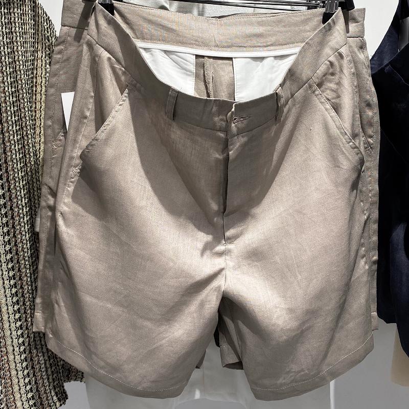 High-quality products Men's 100% Linen Shorts Summer Casual Solid Color Straight Leg Mid Waist Zip Fly Breathable Beach Daily Wear S M L XL