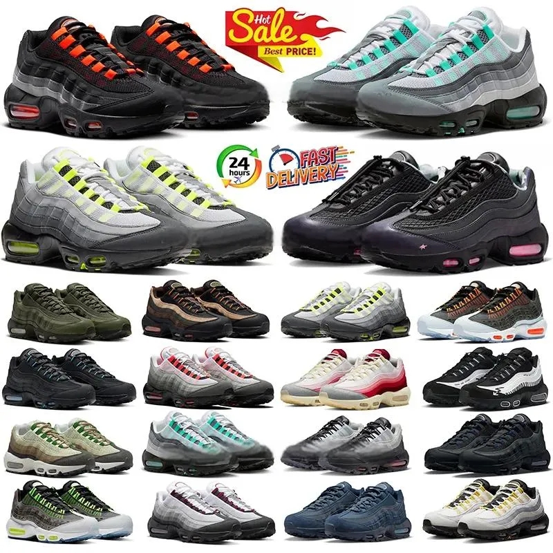 Designer 95 Chaussures de course Hommes Baskets 95s Triple Noir Blanc Gris Fog Stash OG Neon Unearthed Hommes Femmes Baskets en plein air Runners