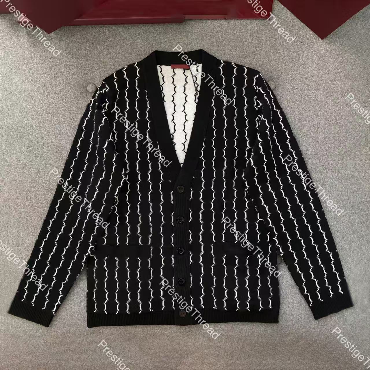 Designer Double-Sided Wool Jacquard V-Neck Knit Cardigan 2026 Fall New Logo Letter All-Over Print Casual Women's Sweaters Unisex