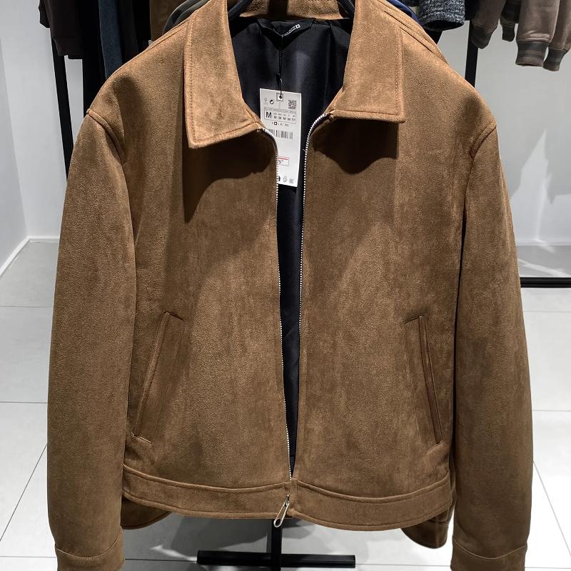 Design Seller Men's Faux Suede Jacket Casual Lapel Collar Zip Up Lightweight Spring Autumn Outerwear With Pockets Solid Color