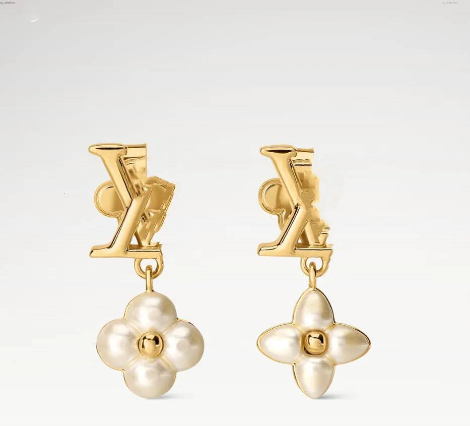 With BOX FLORAGRAM New Designer Stud White Pearl Fashion Jewelry 18K Gold Plated Luxury Studs Hoop Earrings Never Fade