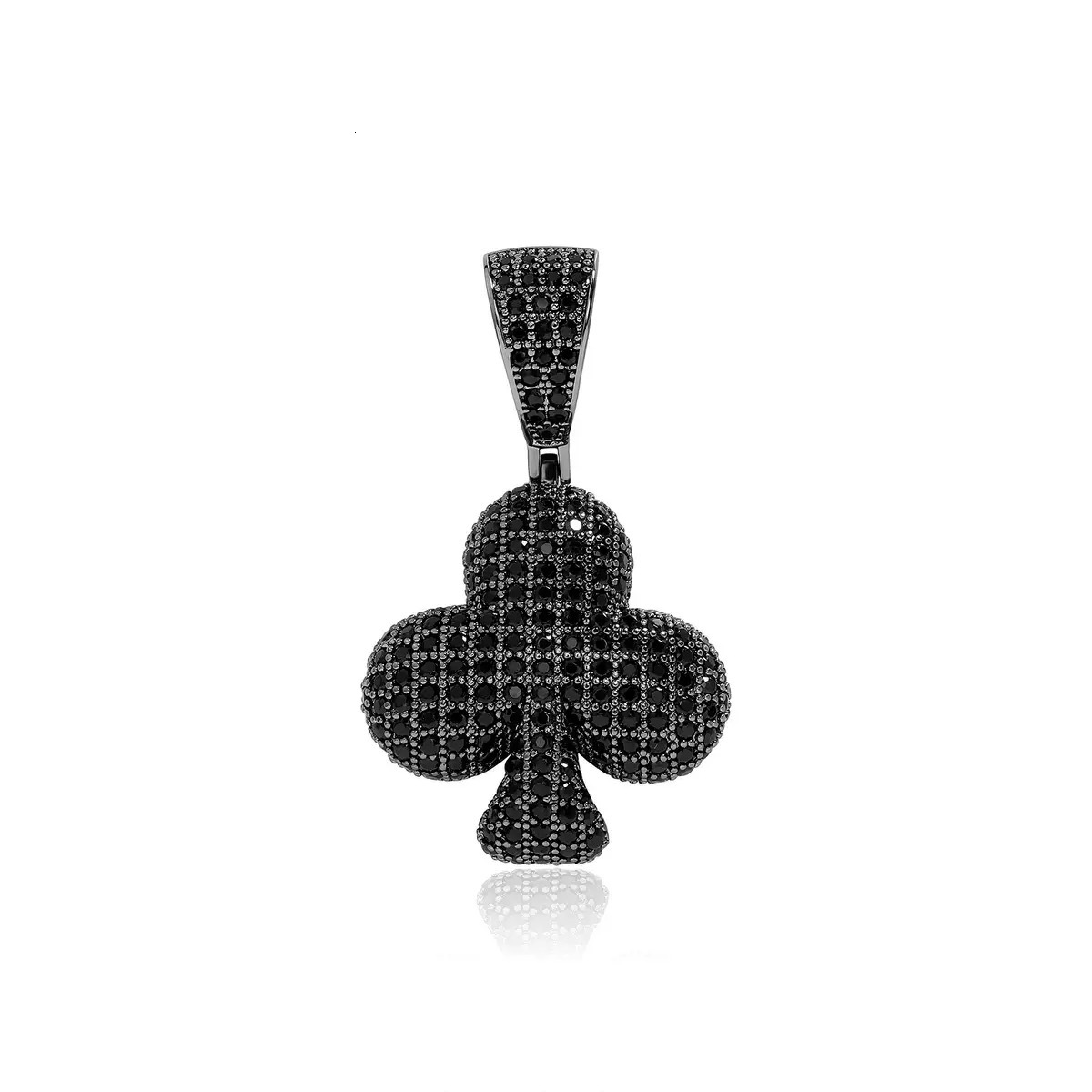 Iced Out Black Moissanite Club Poker Pendant, S925 Solid Silver VVS Black Moissanite Inlaid Hip Hop Statement Necklace for Guys
