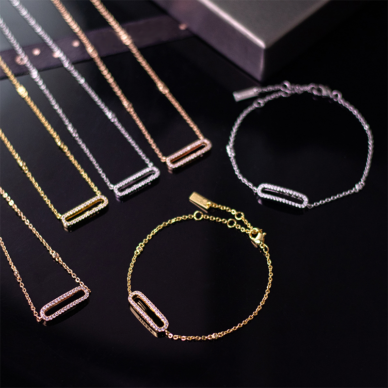 Bracelet à breloques de luxe en cristal, ensemble de bijoux coulissants à trois diamants en acier inoxydable pour femmes