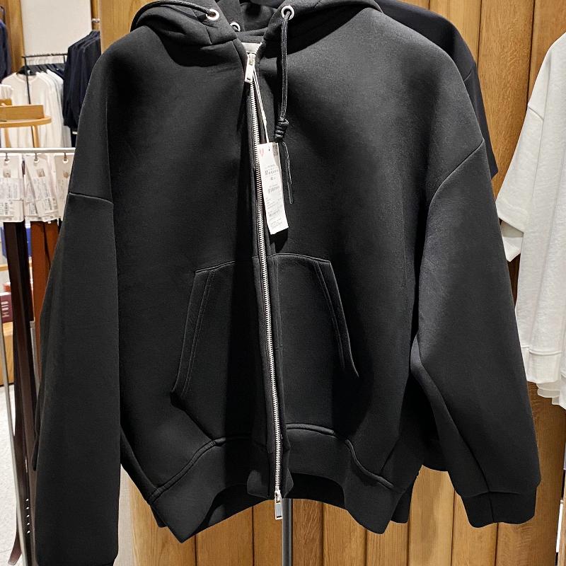 Designer Hommes Style Américain Lâche Goutte Épaule Zip Up Sweat À Capuche Espace Coton Couleur Unie Kangourou Poche Automne Hiver Casual Sweat-s