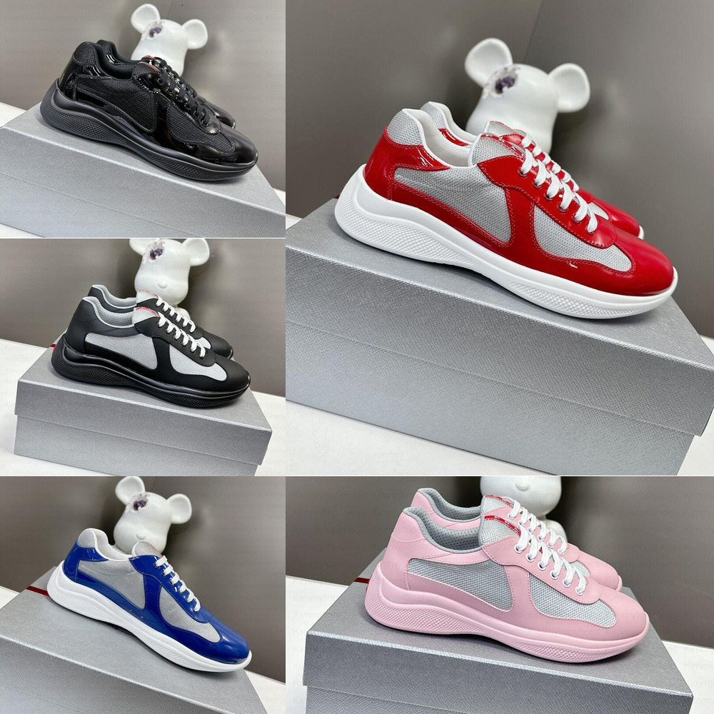 Formateurs Americas Cup Sports Casual Chaussures Designer Cuir Brevet Et Tissu Technique Runner Plat Hommes Femmes Baskets De Luxe Noir Bleu Roug