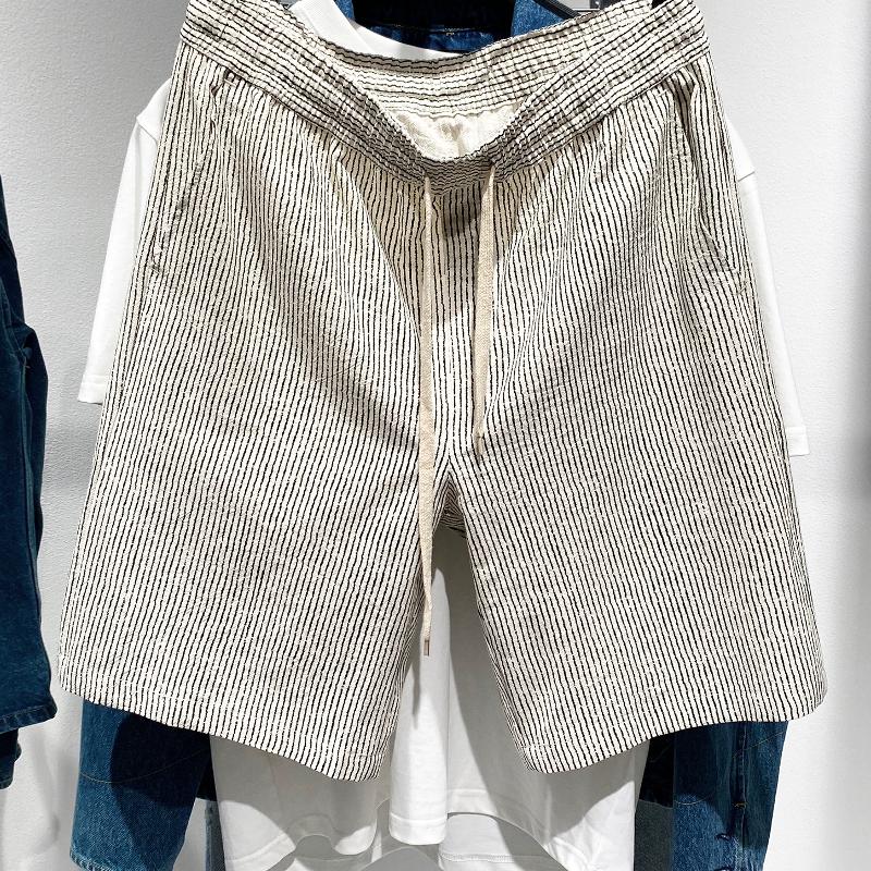 BMen – short d'été en lin mélangé rayé, décontracté, ample, droit, longueur aux genoux, short de plage, respirant, usage quotidien, produits de h
