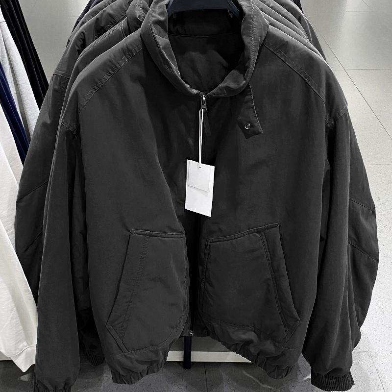 Designer Mens Autumn Winter Stand Collar Padded Jacket Tech Fabric Zip Up Warm Loose Fit Casual Coat S-2XL Solid Color