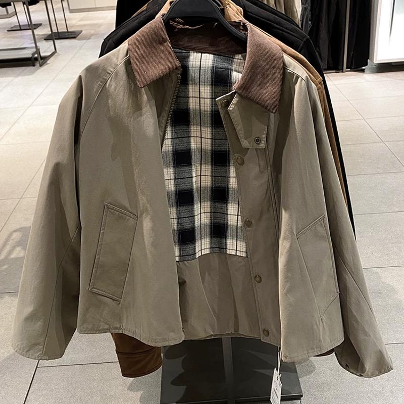 Designer Coat Men's Corduroy Spliced Casual Jacket Light Brown Loose Fit Lapel Collar Long Sleeve Spring Autumn Outerwear
