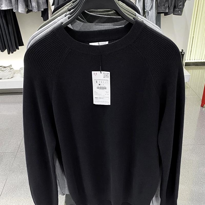 Pull à col rond en coton pour hommes, pull décontracté, couleur unie, manches longues, haut en tricot, pour printemps et automne, noir, gris, bla