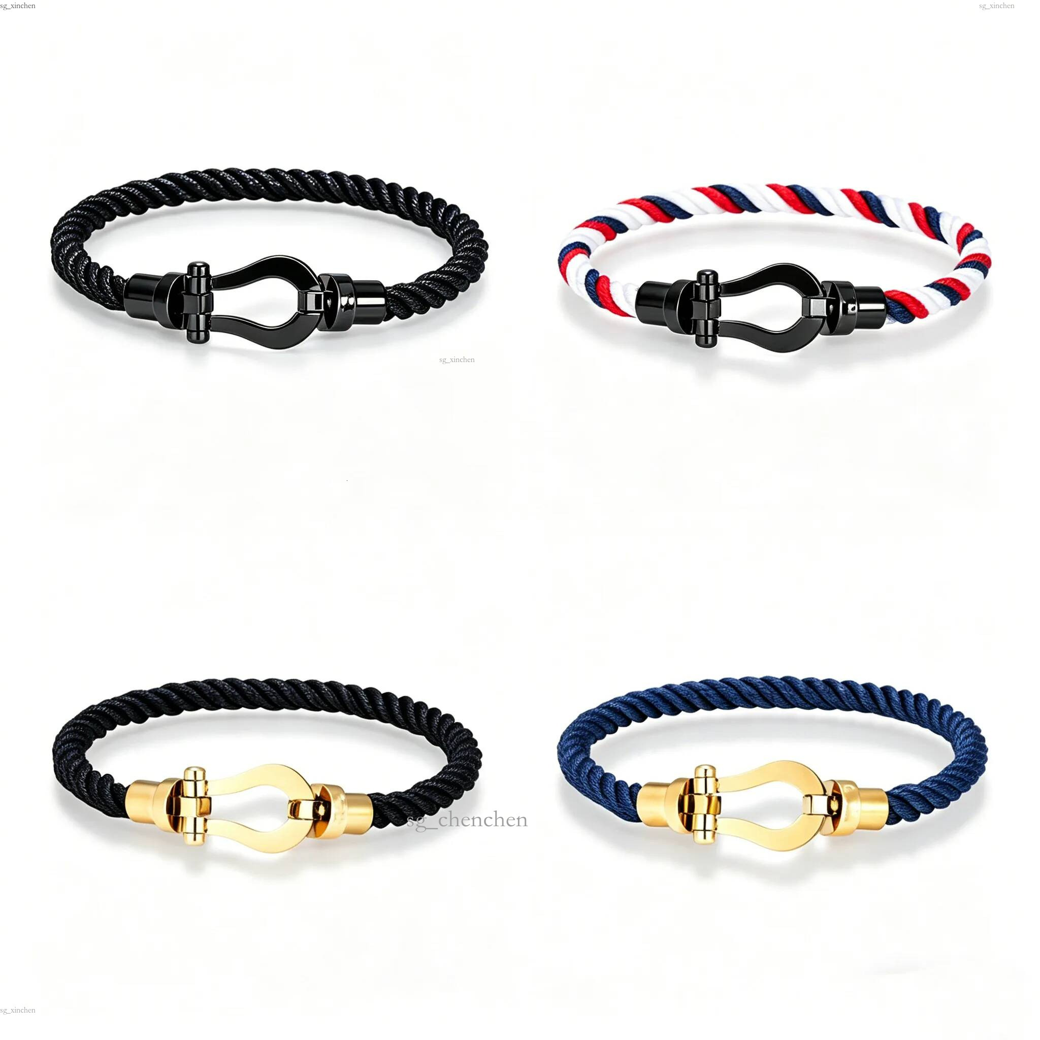 bijoux de luxe pour hommes Bracelet en corde tressée à la main pour hommes Bracelet à manille d'ancre en acier inoxydable Bracelet de créateur de